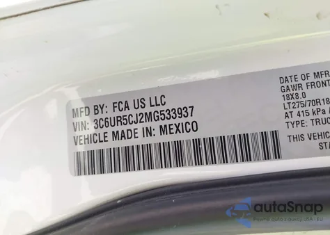 2021 Ram 2500 Tradesman 4X4 6'4 Box z USA, uszkodzony, nr VIN 3C6UR5CJ2MG533937